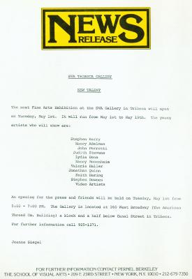 Press Releases depicts: Typewritten description of exhibition