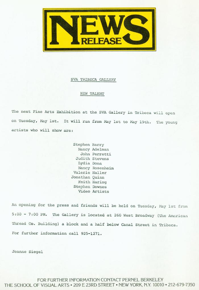 Press Releases depicts: Typewritten description of exhibition