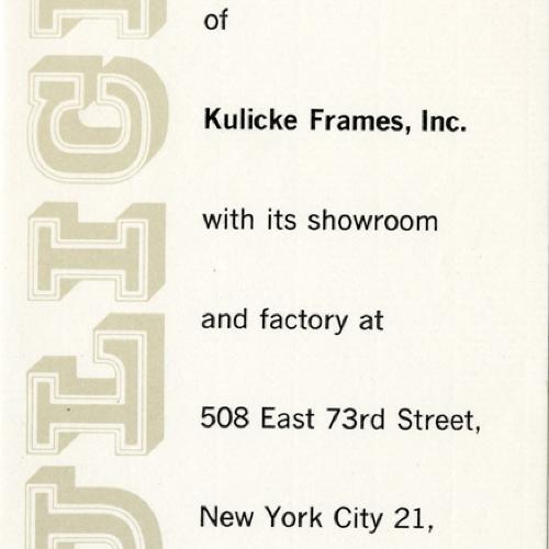 Letterheads/Stationery depicts: "KULICKE" in 3D font turned vertically. Address and message right next to it. 