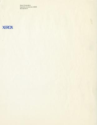 Letterheads/Stationery depicts: "XEROX" in large thin font. Address above. 