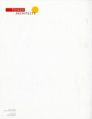Letterheads/Stationery depicts: "Teiger Architects" in rounded line letters. "Teiger" is in a red rectangle, and a yellow circle is next to "Architects".