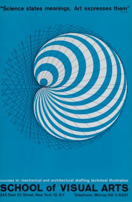 Posters depicts: An abstract geometric design on a blue backround beneath title