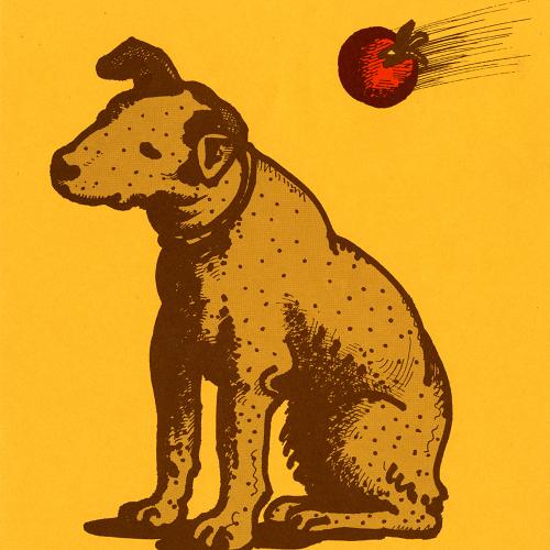 Bulletins and catalogs, Cards depicts: Tomato thrown and heading in the direction at a sitting dog. 