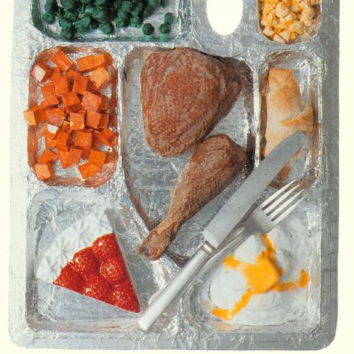 Announcements and invitations depicts: TV dinner