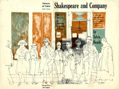 Book Covers depicts: line drawings of men and women in front of bookshop