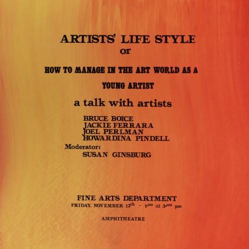 Posters depicts: text about event on a gradient of red to orange to yellow paint