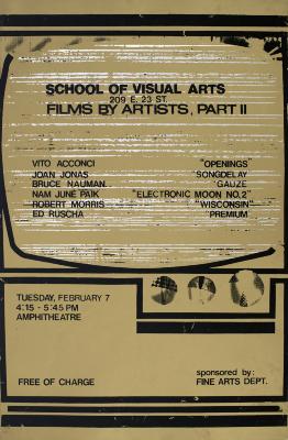 Posters depicts: event information in black type on a gold background