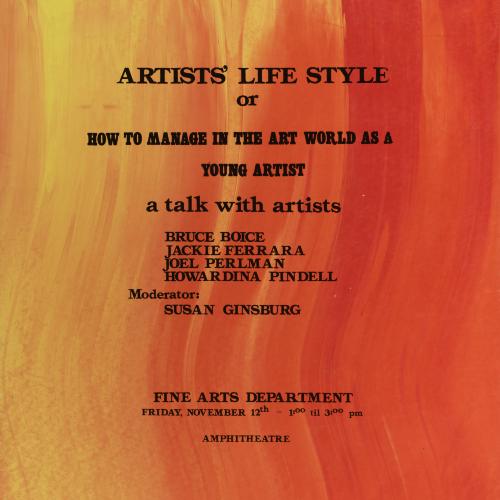 Posters depicts: text about event on a gradient of red to orange to yellow paint