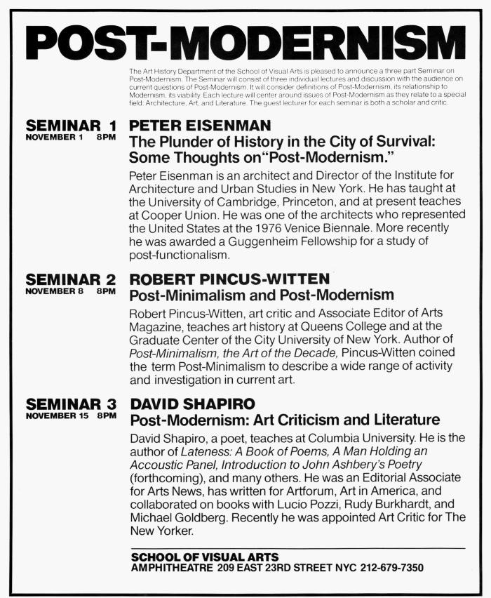 Posters depicts: white poster with black text describing the three seminars