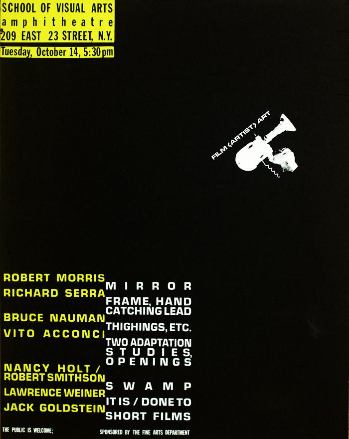 Posters depicts: white and yellow type on a black background