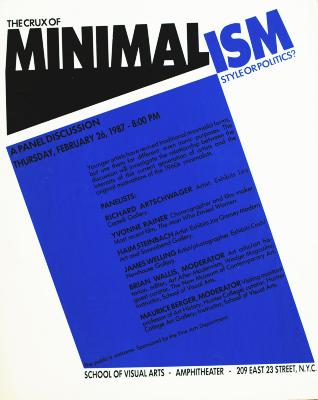 Posters depicts: blue rectangle running sideways off page with black lettering on top