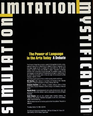 Posters depicts: white and yellow lettering on a black background