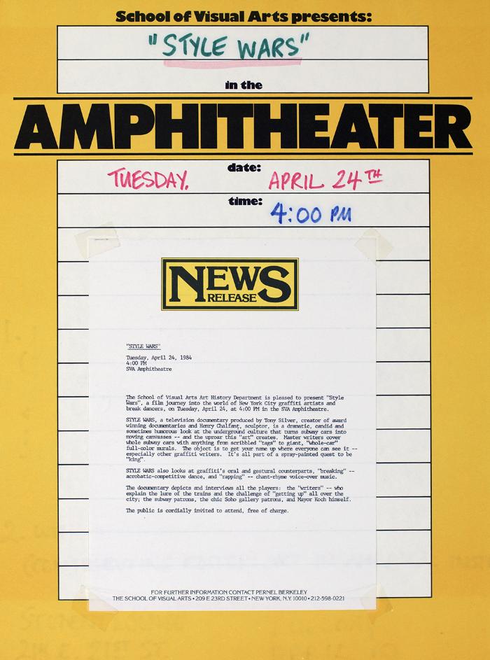 Posters depicts: press release on yellow background