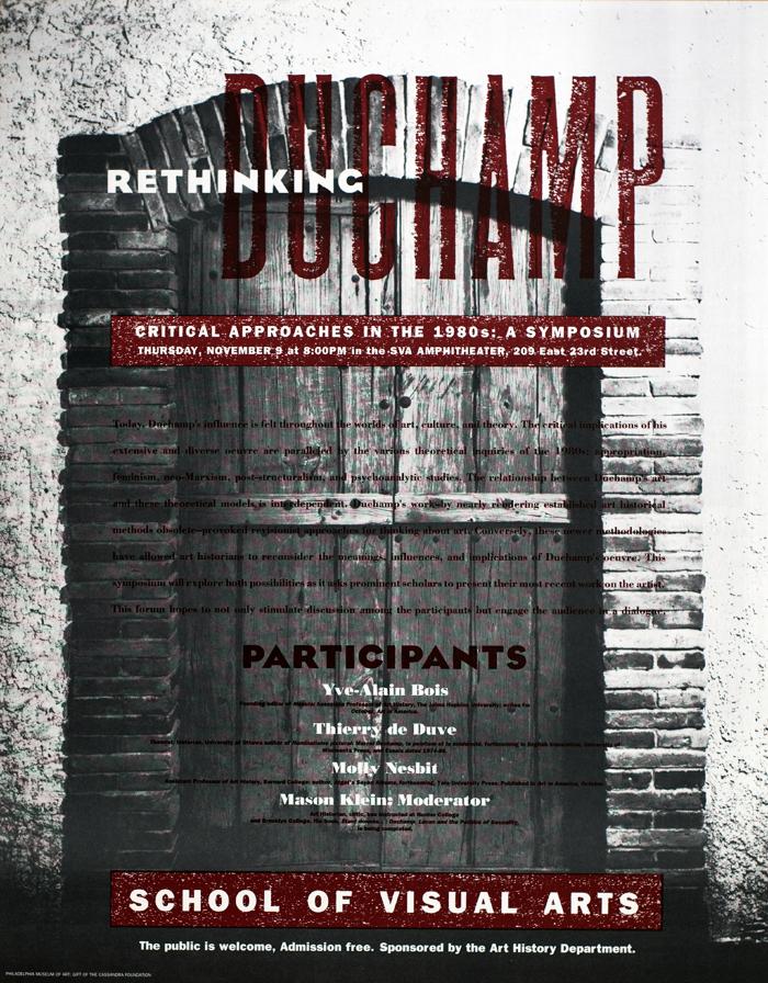 Posters depicts: wooden door in a brick wall with lettering about the event on top of it
