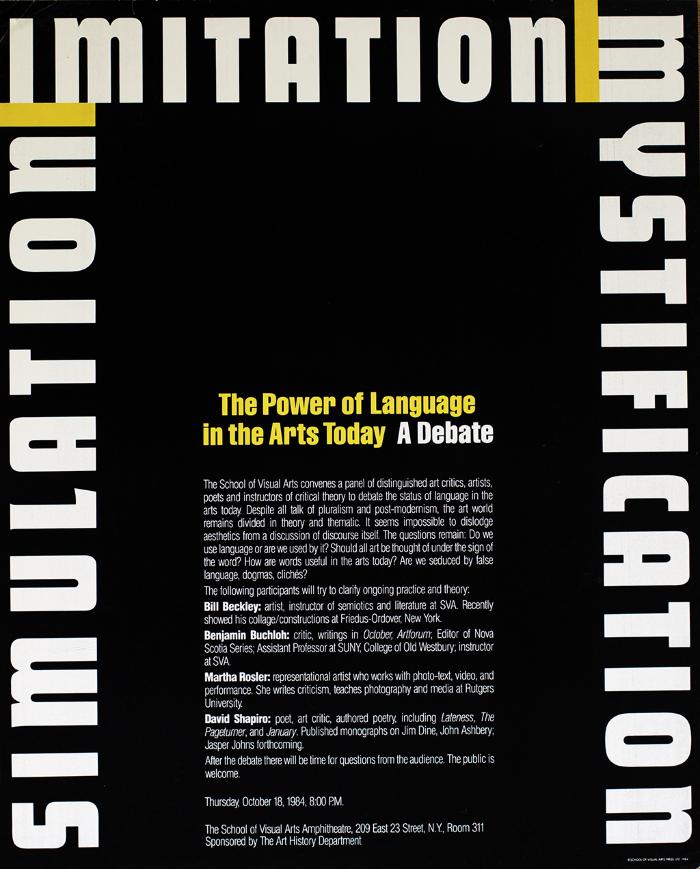 Posters depicts: white and yellow lettering on a black background