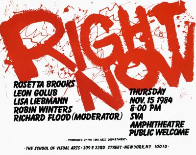 Posters depicts: "Right Now" in spray paint like lettering