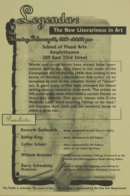 Posters depicts: Description of event overlayed over an ragged-edged unrolled vertical scroll and a hand at the bottom holding a pencil