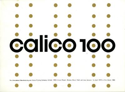 Annual Reports and Corporate Communications, Annual Reports and Corporate Communications depicts: 3 sets of 2 vertical rows of dots with "calico 100" in large text covering the middle. 