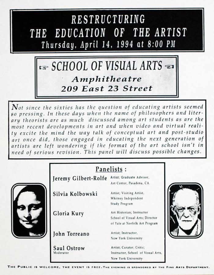 Posters depicts: black lettering on white background with images of the Mona Lisa and an old man