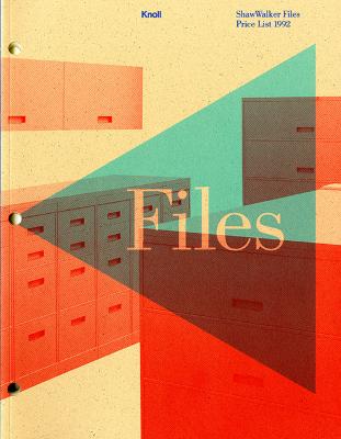 Booklet/Brochure depicts: Photograph of cabinets with a transparent cyan triangle in front.