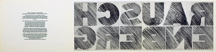 Posters depicts: Rauschenberg spelled backwards through a printmaking technique