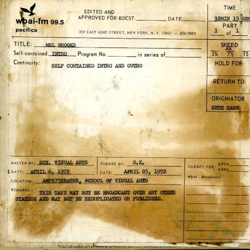 Audio Recordings depicts: Front of open reel box with event information