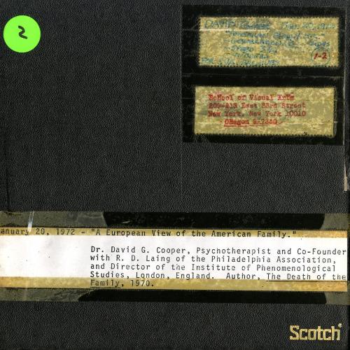 Audio Recordings depicts: Front of open reel box with event information