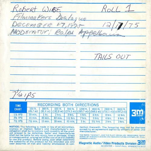 Audio Recordings depicts: Back of open reel box with event information