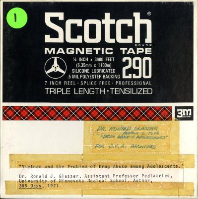 Audio Recordings depicts: Front of open reel box with event information