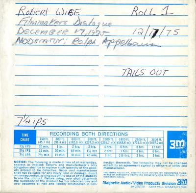 Audio Recordings depicts: Back of open reel box with event information