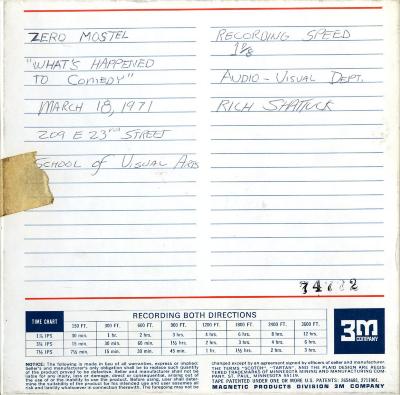 Audio Recordings depicts: Back of open reel box with event information