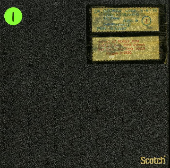 Audio Recordings depicts: Front of open reel box with event information