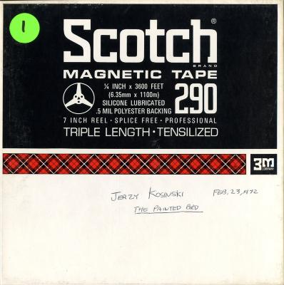 Audio Recordings depicts: Front of open reel box with event information