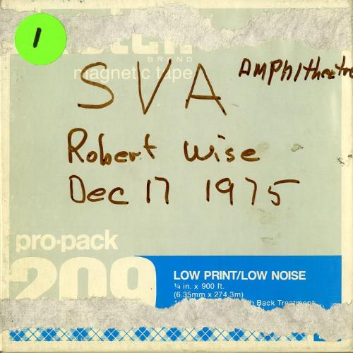 Audio Recordings depicts: Front of open-reel tape box, "SVA Amphitheatre Robert Wise Dec 17 1975"
