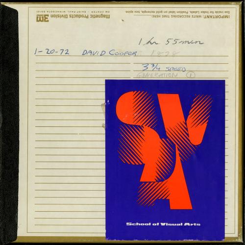 Audio Recordings depicts: Back of open reel box with event and technical information and red-and-blue SVA sticker