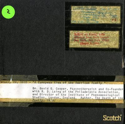 Audio Recordings depicts: Front of open reel box with event information