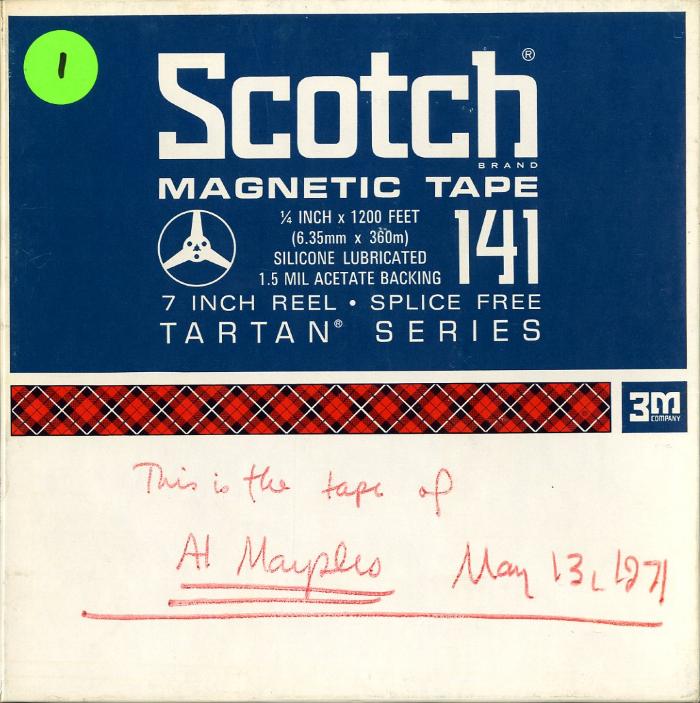 Audio Recordings depicts: Front of open reel box with event information