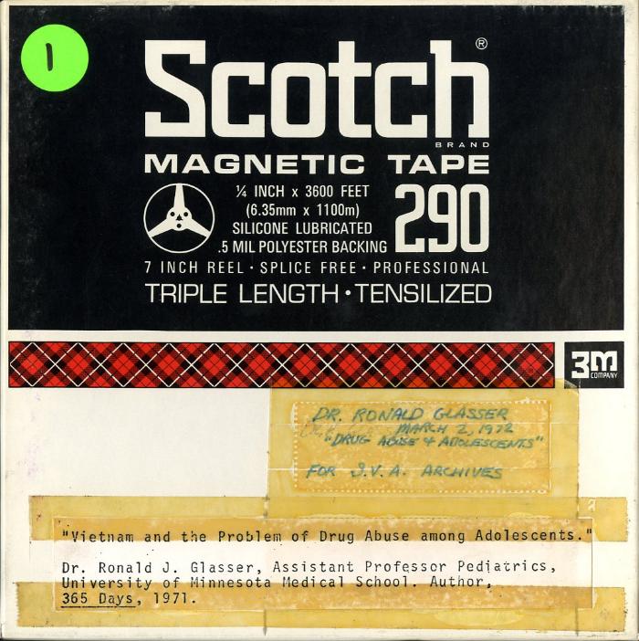 Audio Recordings depicts: Front of open reel box with event information