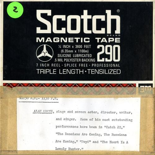 Audio Recordings depicts: Front of open reel box with event information