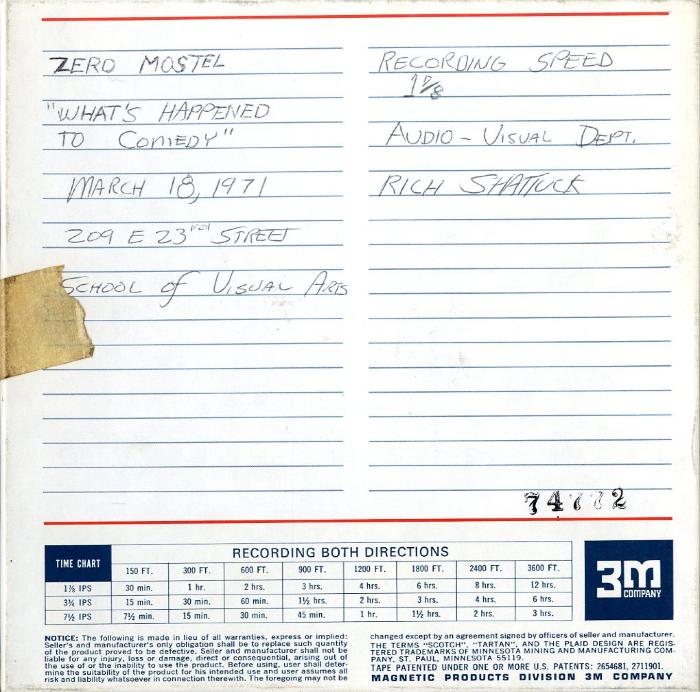 Audio Recordings depicts: Back of open reel box with event information