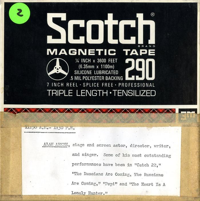 Audio Recordings depicts: Front of open reel box with event information