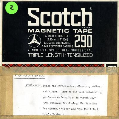 Audio Recordings depicts: Front of open reel box with event information