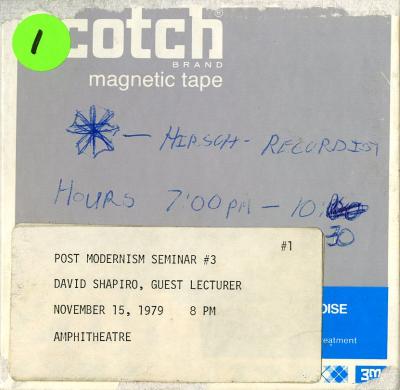 Audio Recordings depicts: Front of open reel box with event information