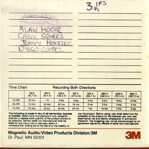 Audio Recordings depicts: Back of open-reel tape box