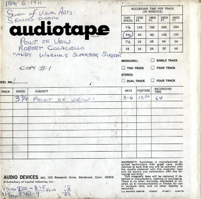 Audio Recordings depicts: Back of open reel box with event and technical information