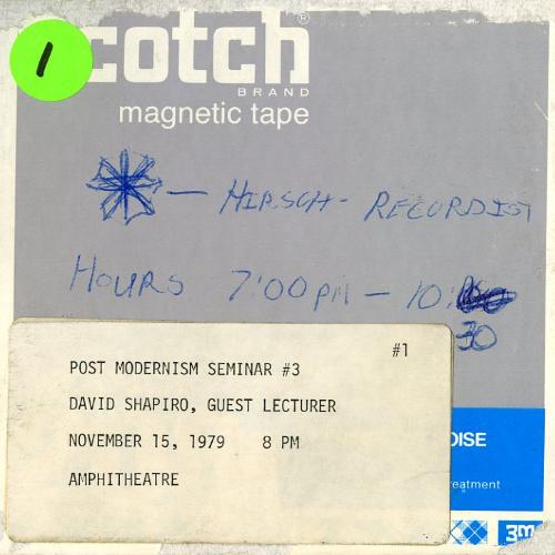 Audio Recordings depicts: Front of open reel box with event information