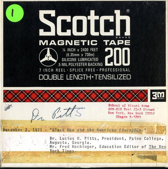 Audio Recordings depicts: Front of open reel box with event information