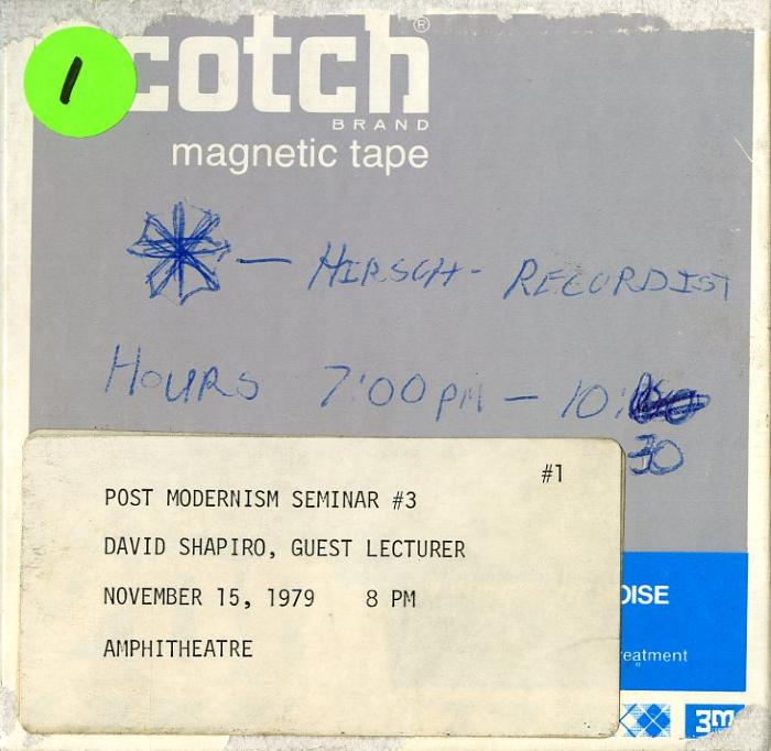 Audio Recordings depicts: Front of open reel box with event information