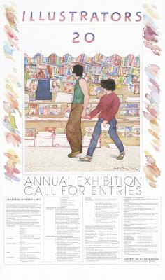 Posters depicts: A man and a woman in side view holding hands and walking down the street to the left, with their heads turned towards the background to look at a magazine stand with many magazines. There is text above and below the illustration.