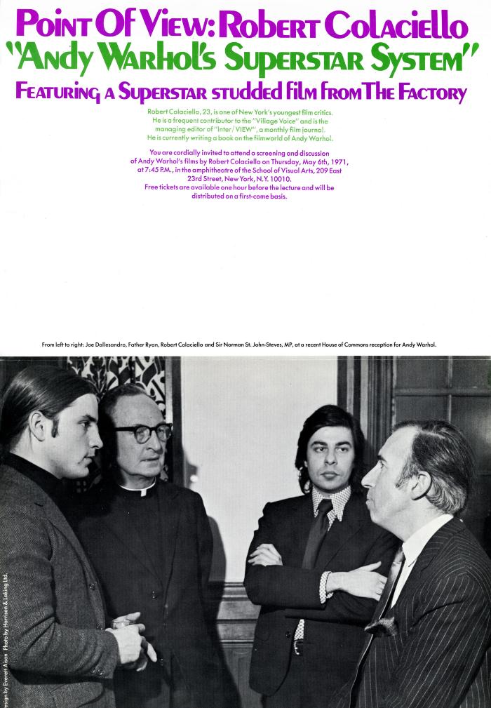 Posters depicts: Bob Colacello and 3 others at reception honoring Andy Warhol
